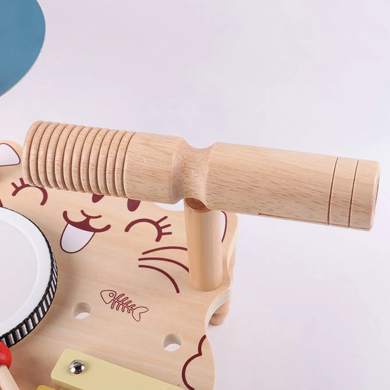 Juego de batería de juguete para niños con temática de gatito de madera, con llaves y baquetas multicolores, adecuado para mayores de 3 años, 1 ud.