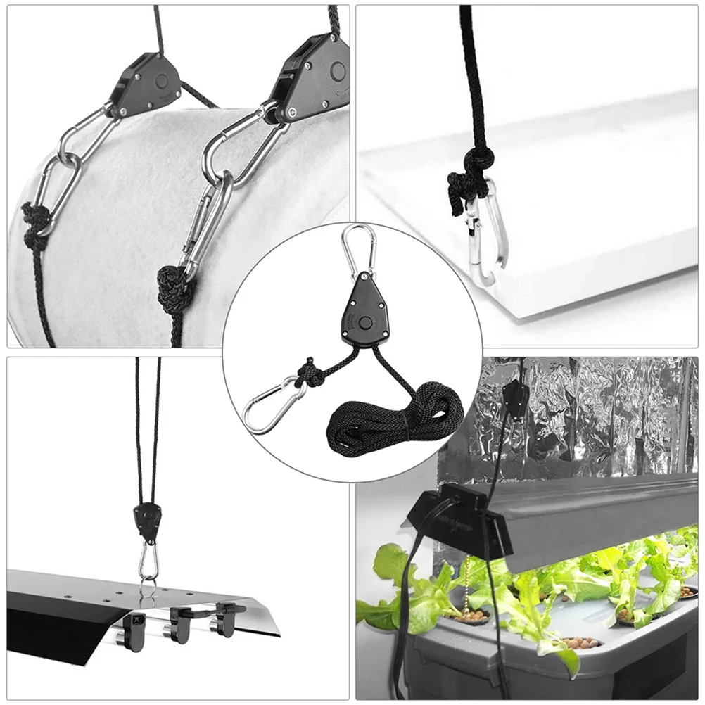 

6Pcs Lifting Hook Ropes for Grow Lights Adjustable Height Hangers with Ratchet Lock Garden Indoor Farming Setup