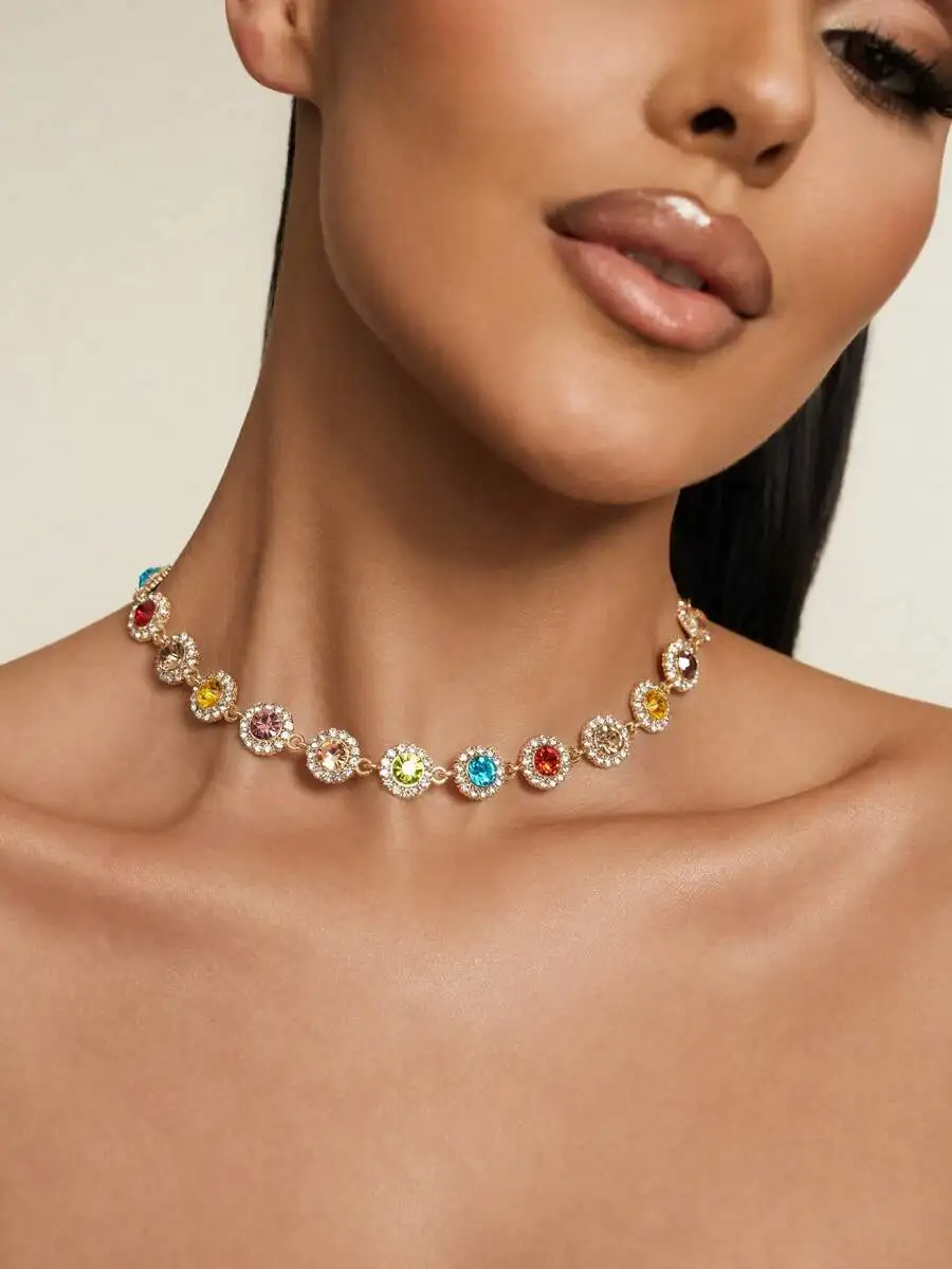 Elegant Colorful Rhinestone Choker Necklace For Women Party Holiday Gift