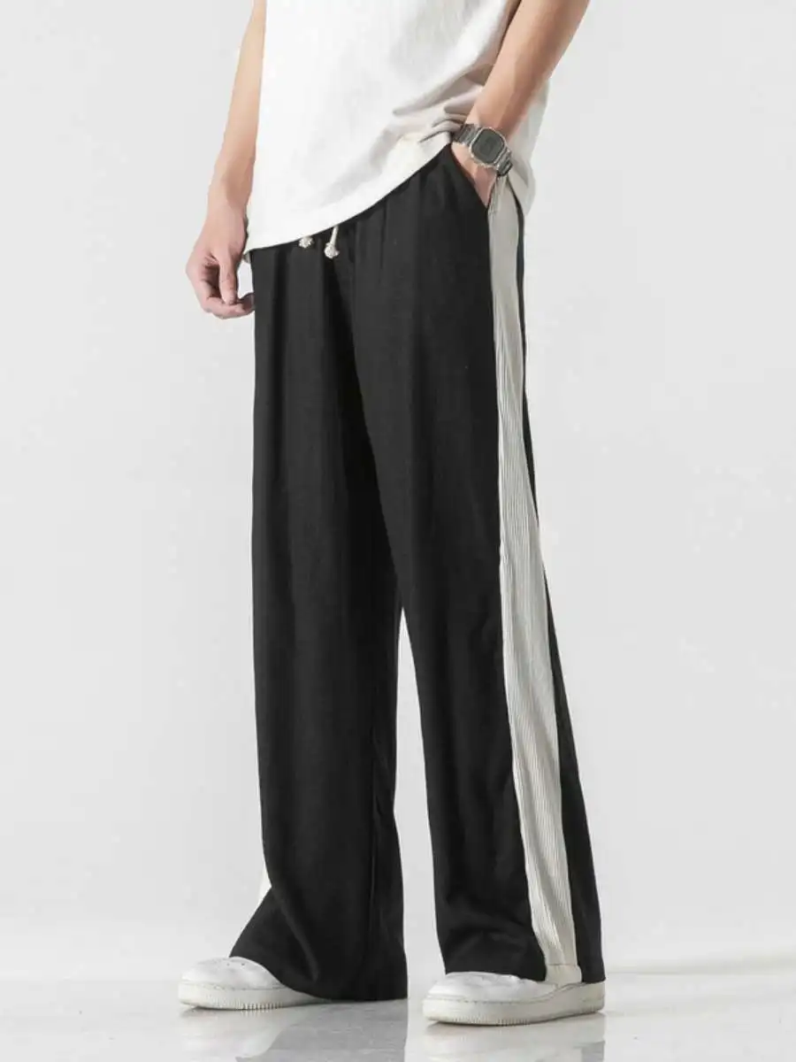 

Новые летние модные мужские повседневные брюки с широкими штанинами, ретро-стиль, большие размеры, из хлопка и льна, свободного кроя, удобные, легкие