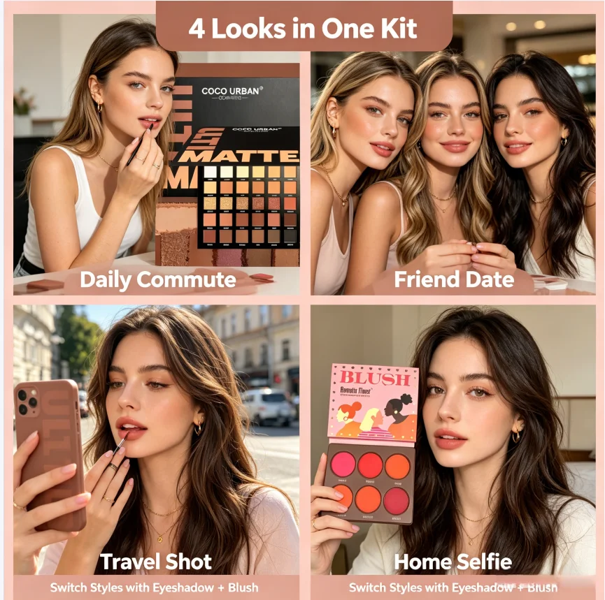 COCO URBAN 36 Matte Eyeshadow Palette Neutral Nude Shades + 6 Blush Menton Friend Long Lasting Waterproof for Party Stage Festiv