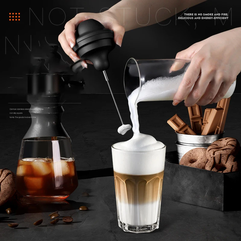 Portable Electric Milk Frother Semi-automatic Stainless Steel Mixing Head Coffee Stirrer 400ml Household Milk Frother