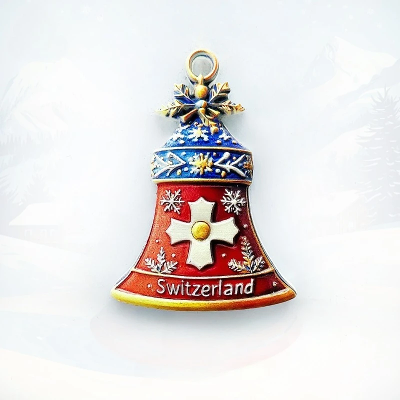 Swiss Christmas Fridge Magnet - Charming 3D Bell, Snowflake & Cross Unique Holiday Souvenir for Travel & Festive Home Decor