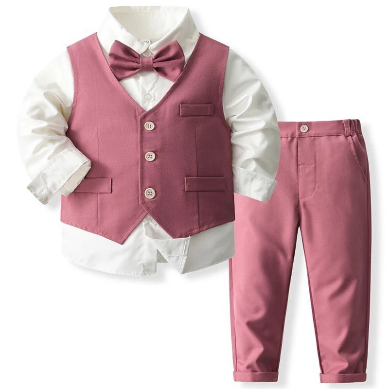 4Piece Spring Autumn Toddler Boy Clothing Korean Set Outfit Fashion Gentleman Baby Tops+Vest+Pants Kids Boutique Clothes BC1732