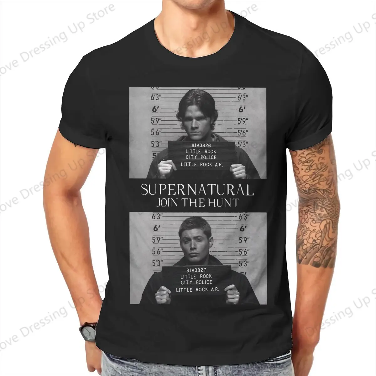 

Supernatural Mugshot's Print Funny Short Sleeved T-shirt Men Women Versatile Couple Tops