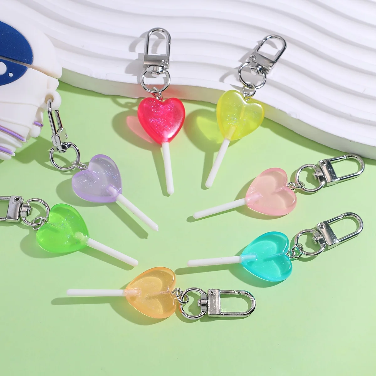 10Pcs Random Mixed Color Heart Shape Lollipop Charms Luminous Resin Pendants for Jewelry Making DIY Handmade Necklace Keychain - Image 5