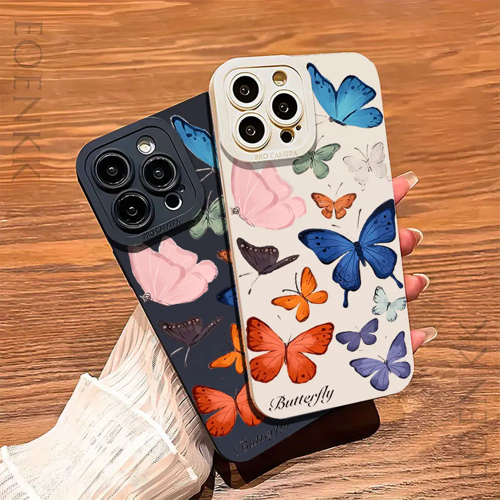 Colorful Butterfly Pattern Print Phone Case For IPhone 14 13 12 11 15Pro Max 12 13 Mini 14 15 Plus SE 20 XR XS X White Soft Case