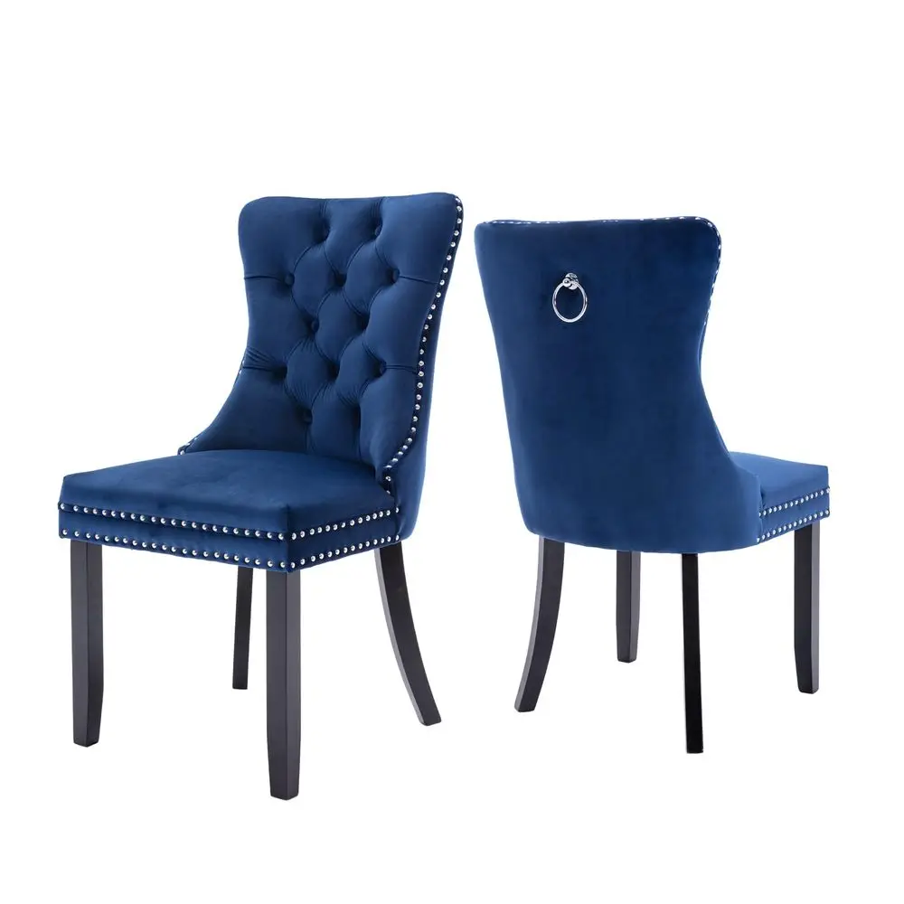

Blue Set of 2, Velvet Tufted Dining Chairs with Nailhead Back and Ring Pull Trim, Upholstered Dining Chairs for Kitchen Bedroom