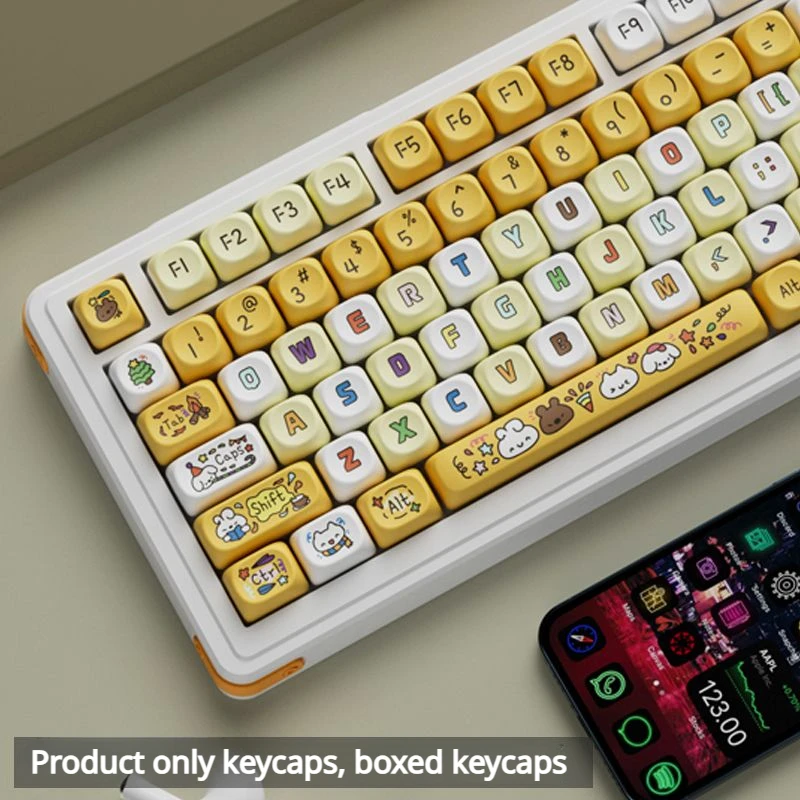 Happy Weekend Keycaps 127 Keys MOA Profile PBT Square KeyCap Dye Sublimation Mechanical Keyboard Key Cap Keyboards Accessorie