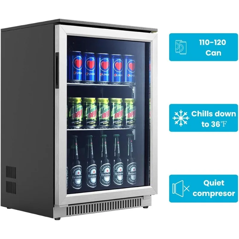 20 Inch Wide Built in Beverage Refrigerator with Clear Glass Front Door