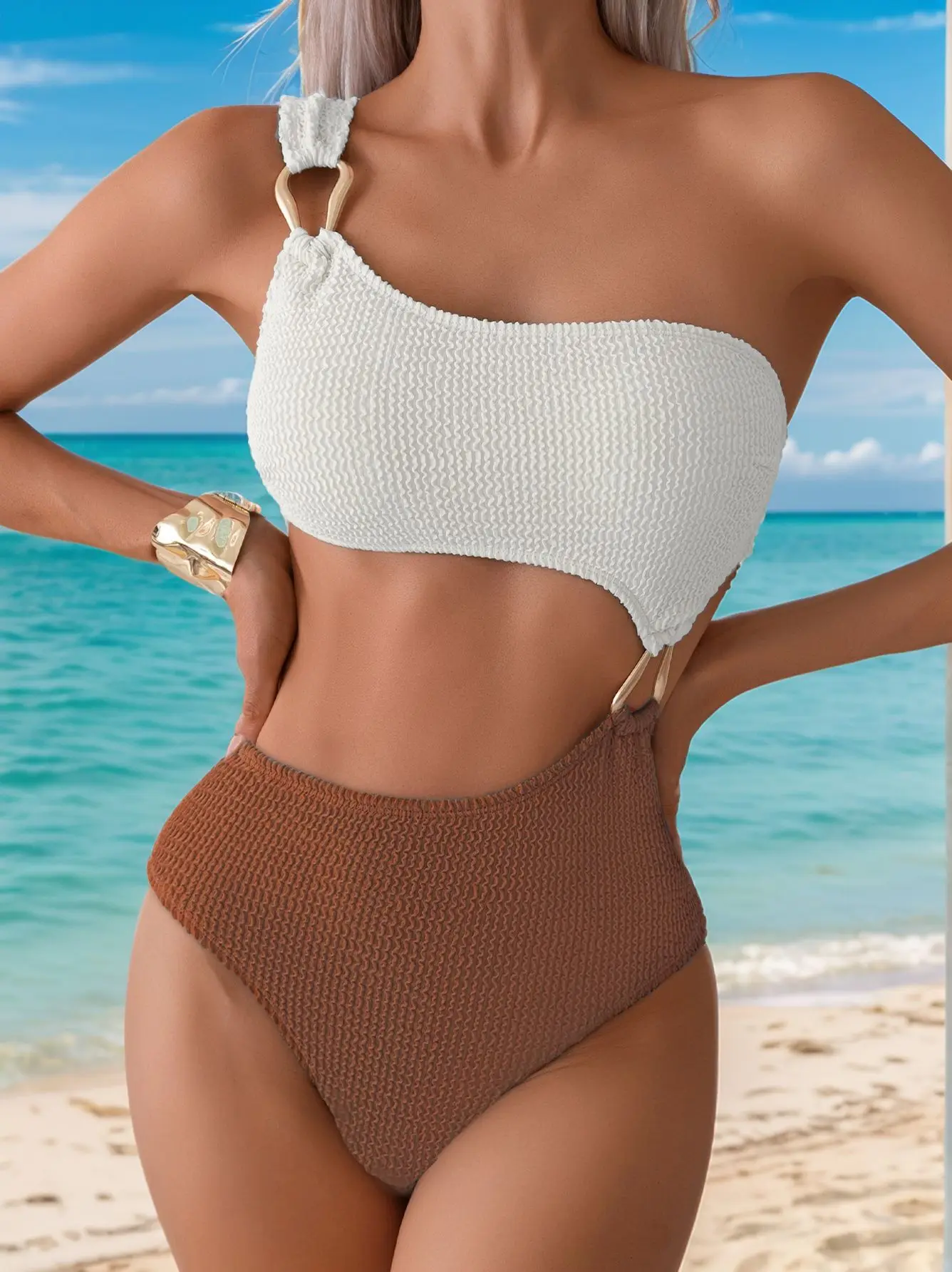 2025 New Color Block Snake Snail Hollow Sexy One-piece Swimsuit Bikini Swimsuit Women