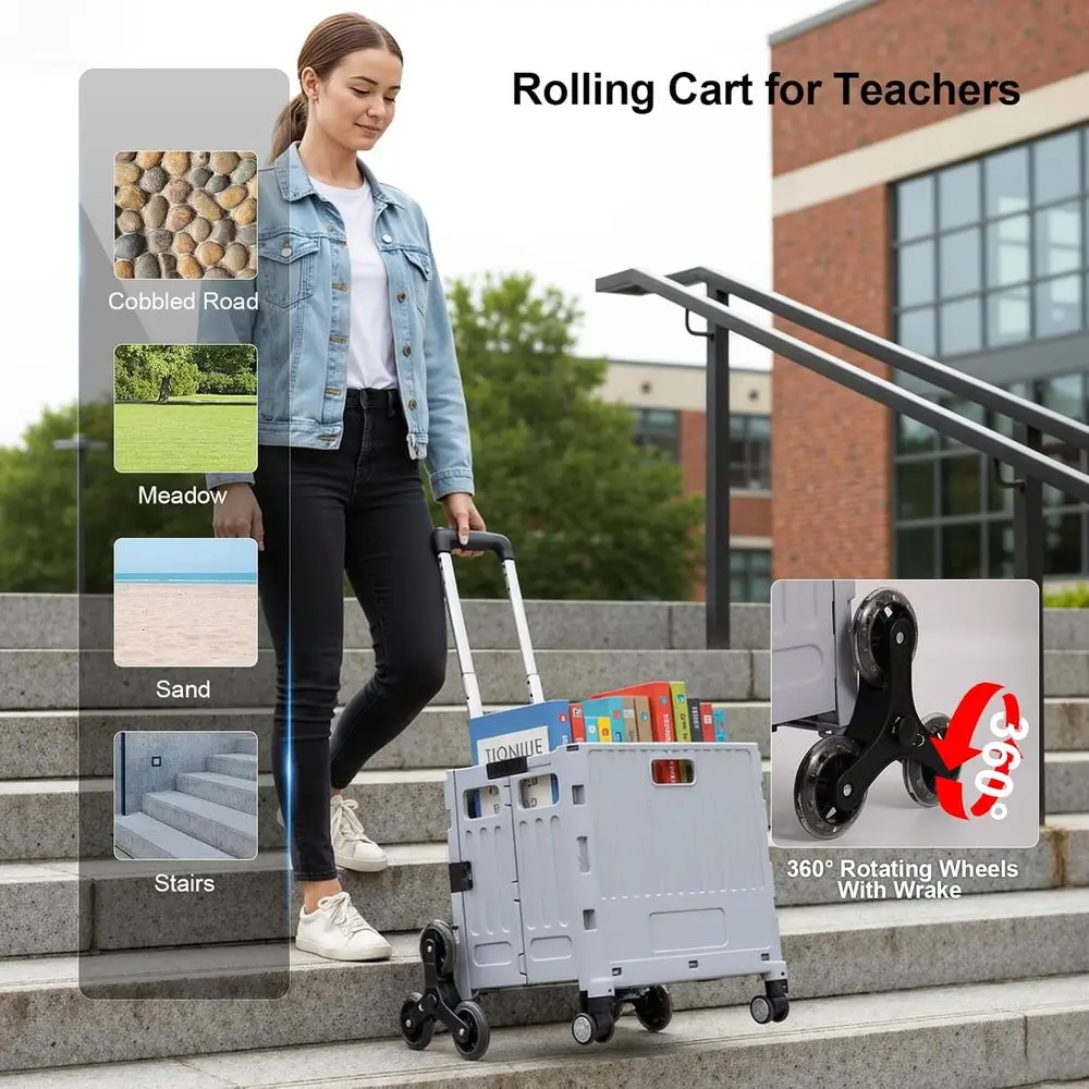 롤링 카트 또는 교사용 카트, 텔레스코픽 손잡이가 있는 롤링 상자, 계단 오르기용 바퀴가 달린 접이식 유틸리티 카트, 접이식 쇼핑 카트