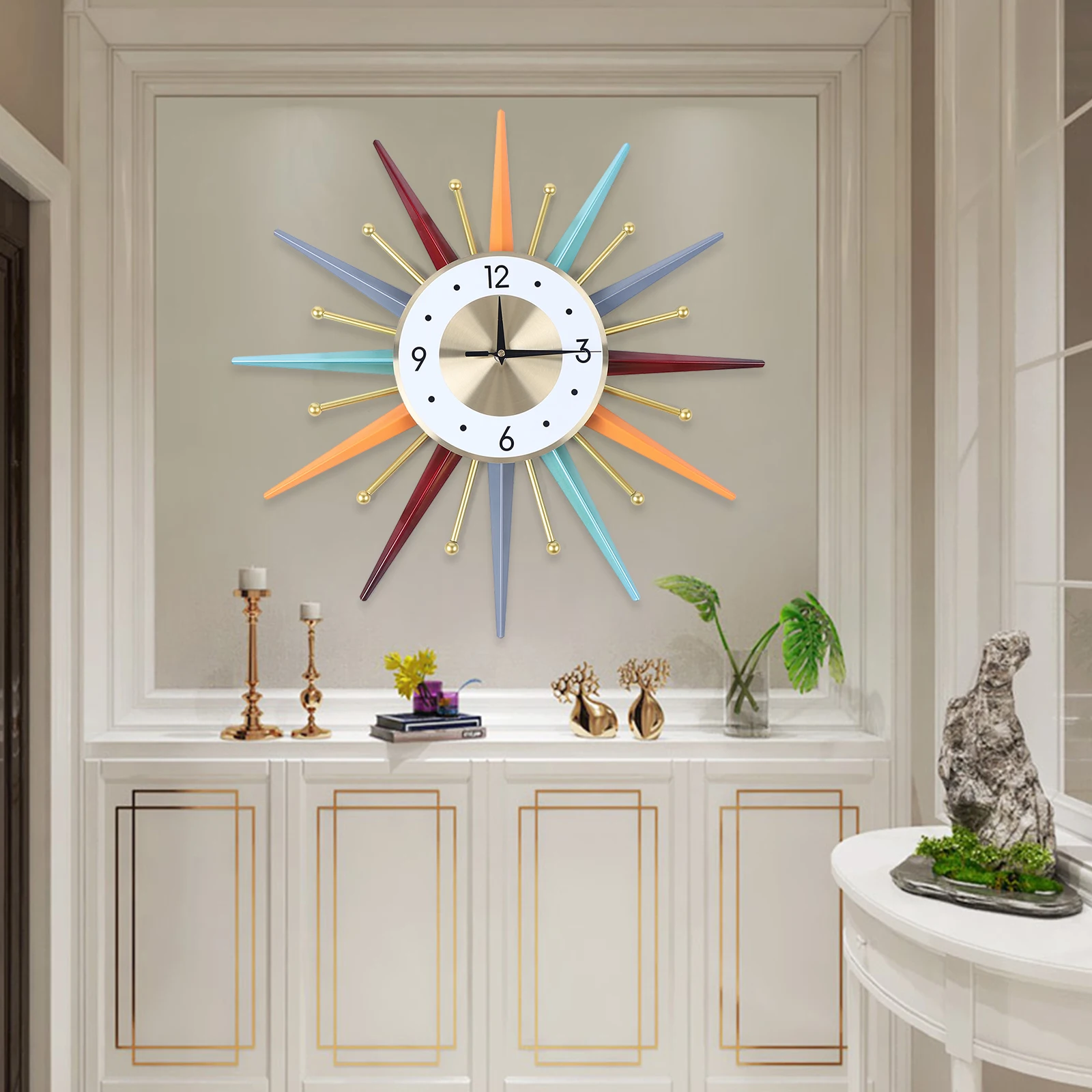 Stunning Starburst Ball Clock - Modern Mid Century Festive Wall Clock for living room, bedroom