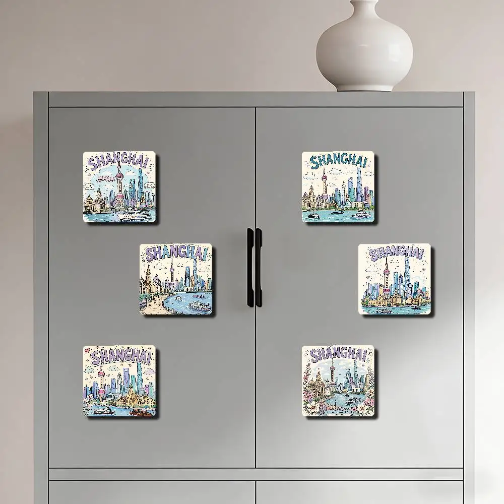 SHANGHAI City Aesthetic Art Refrigerator Magnet Creative Kitchen Home Decoration Magnetic Decor Festival Gifts Multi Scene Use
