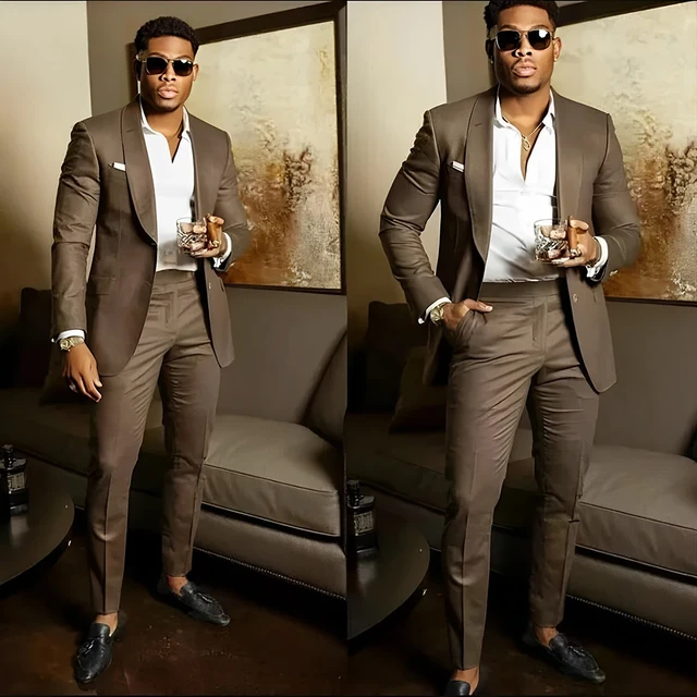 Coffee Men s Suit Blazer Wedding Groom Formal Shawl Lapel Business Work Wear Handsome Slim Fit Tuxedo 2024 New Suit AliExpress
