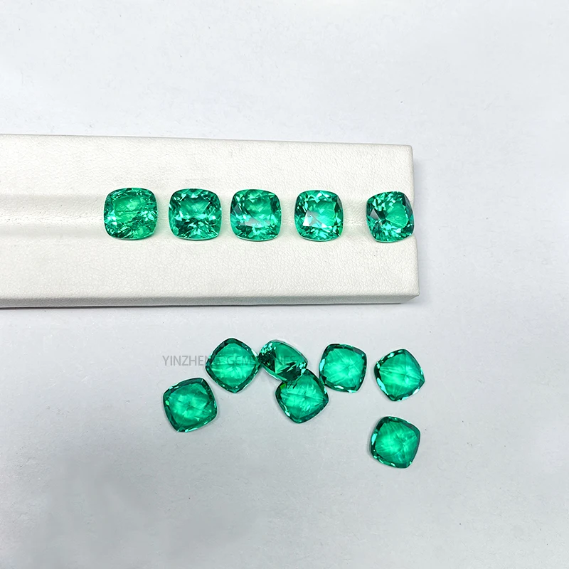 Lab Grown Colombia Emeralds Hydrothermal Hand Cutting Cushion Shape with Cracks Inclusions Inside Selectable AGL Certificate