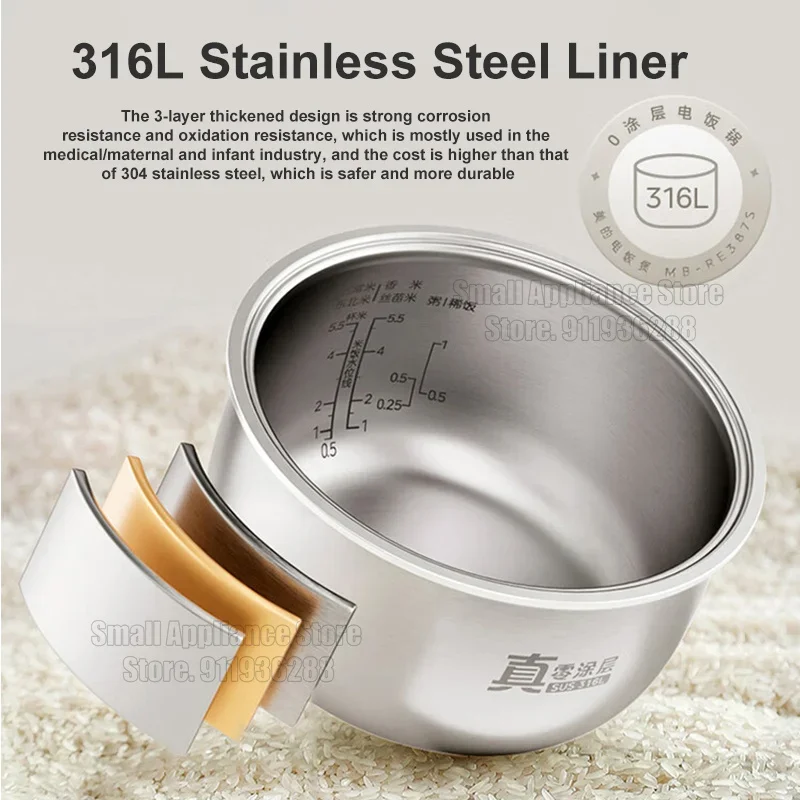 ميديا جهاز طهي الأرز 3L الفولاذ المقاوم للصدأ بطانة وعاء الصحة طباخ كهربائي متعدد الوظائف البخار الحساء 24h توقيت لا طلاء 220 فولت