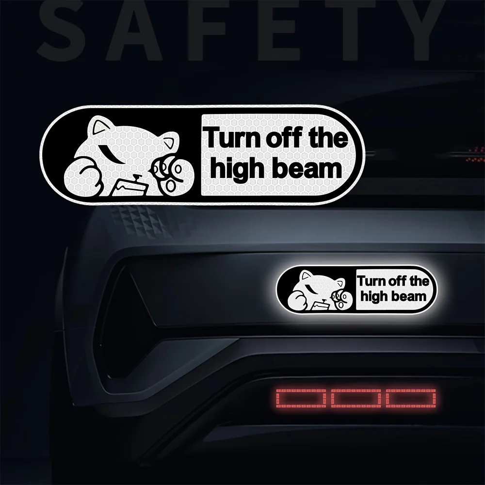 

“Turn Off The High Beam”Reflective Car Stickers Waterproof for Auto Window Trunk Warning Night Safety Driving Vinyl Decals