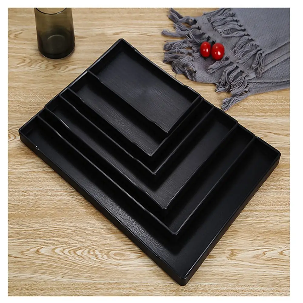 1Pcs Plastic Toiletry Tray Reusable Black Recyclable Decorative Tray Multi-Purpose Rectangle Serving Tray for Restaurant Storage