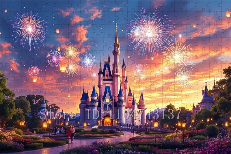 จิ๊กซอว์ดอกไม้ไฟดิสนีย์แลนด์สำหรับครอบครัว ของเล่นเกมสนุกๆ 108/300/500/1000 ชิ้น จิ๊กซอว์การ์ตูน ของเล่นคลายเครียด