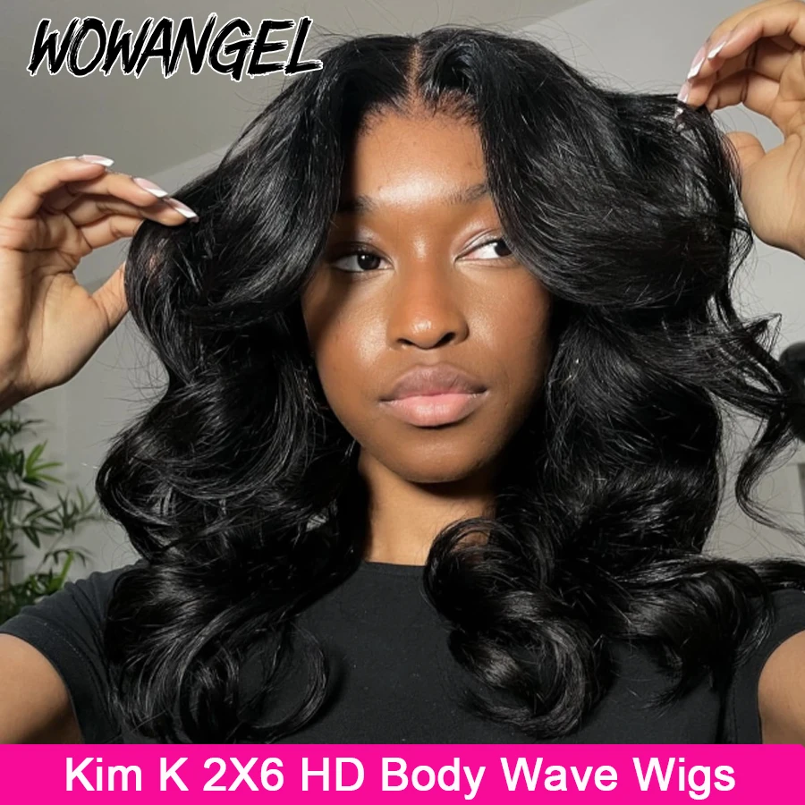 Wow Angel 2x6 HD lace Closure Wigs Body Wave Human Hair Wig Deep Middle Part Glueless Swiss Lace Closure Wigs For Woman 250%