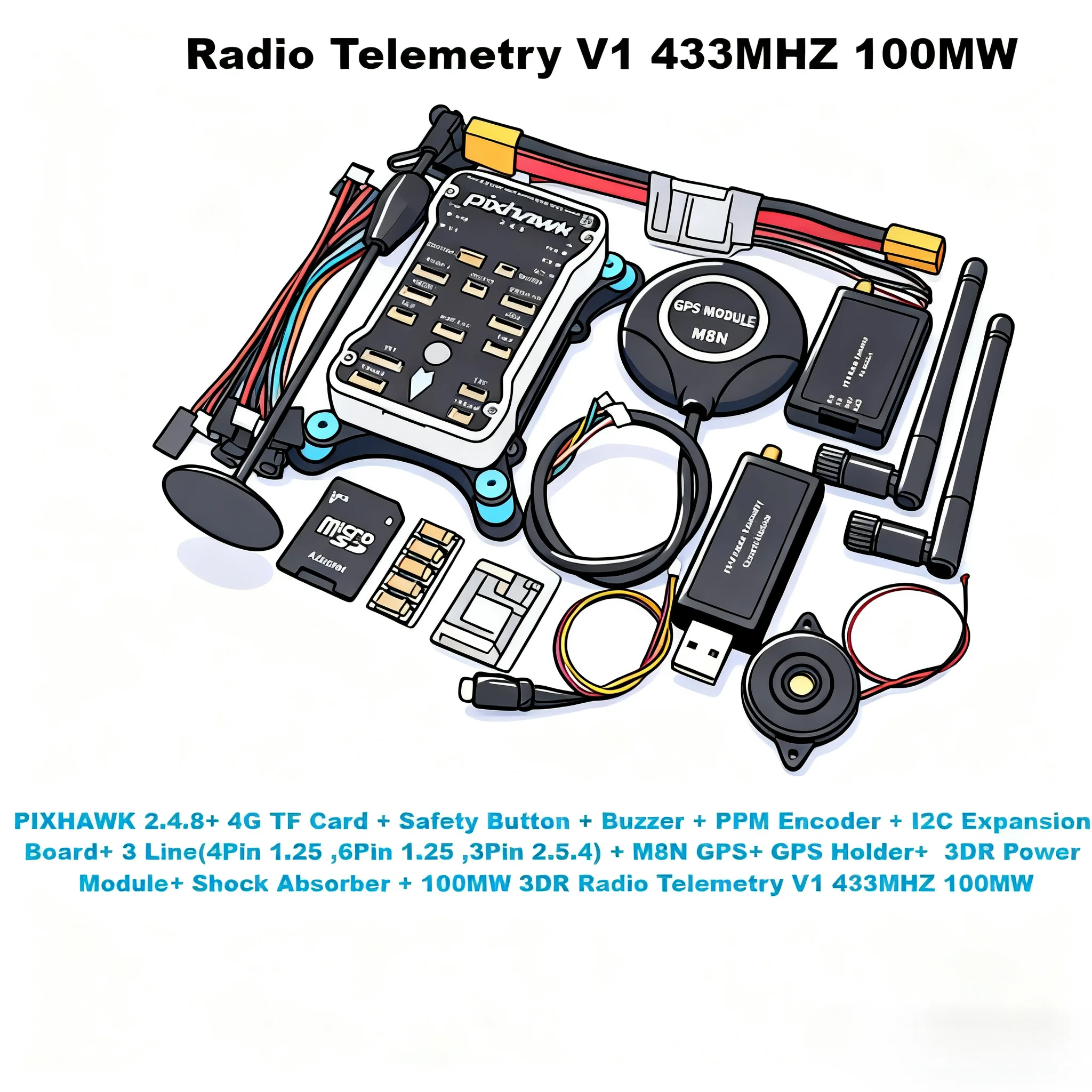 

НОВЫЙ Pixhawk White Shell PIX 2.4.8 M8N 32-битный контроллер полета Автопилот с 4G SD-переключателем безопасности Зуммер PPM I2C RC Квадрокоптер