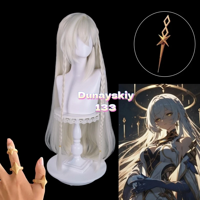 Genshin-Peluca de Cosplay de impacto Istaroth, cuatro tonos, pelo rubio claro largo, tocado Tokoyo Ookami Kairos, accesorio para fiesta de Halloween