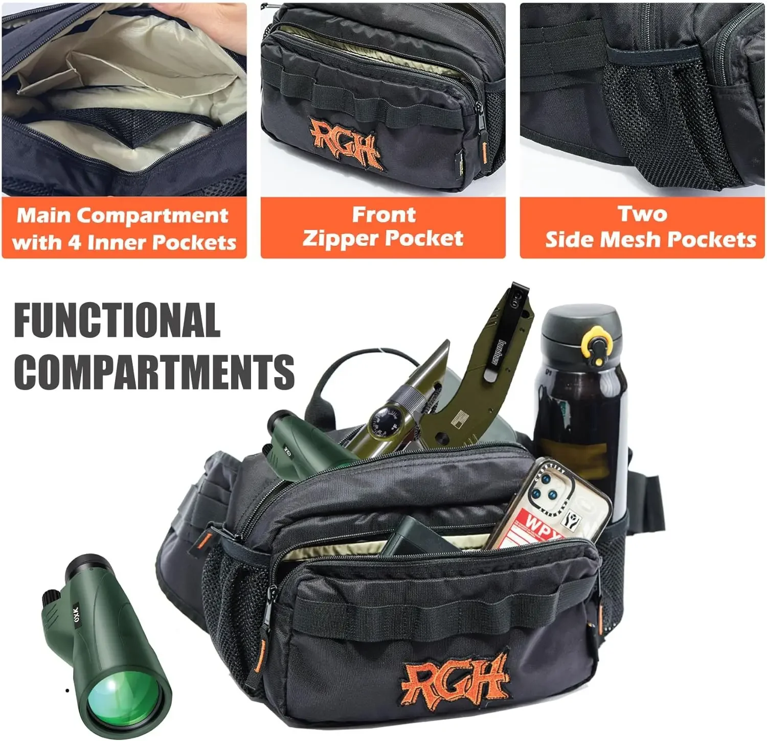 حزمة فاني تكتيكية خشنة بما فيه الكفاية للرجال، حقائب خصر عصرية عبر الجسم مع نظام مولي مقاومة للعواصف