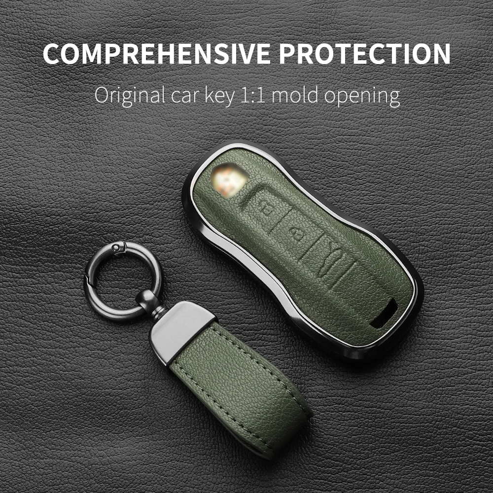 Aluminum Alloy Goatskin Car Key Case Cover For Porsche Panamera Spyder Carrera Macan Boxster Cayman Cayenne 911 970 981 991