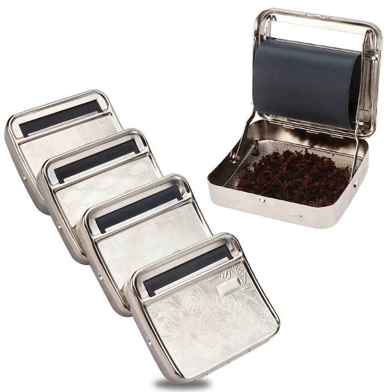 Simple  Metal Cigarette Box Hand-Rolled Cigarette Operation Box Semi-Automatic Box Tobacco Storage Box Random Pattern Sent