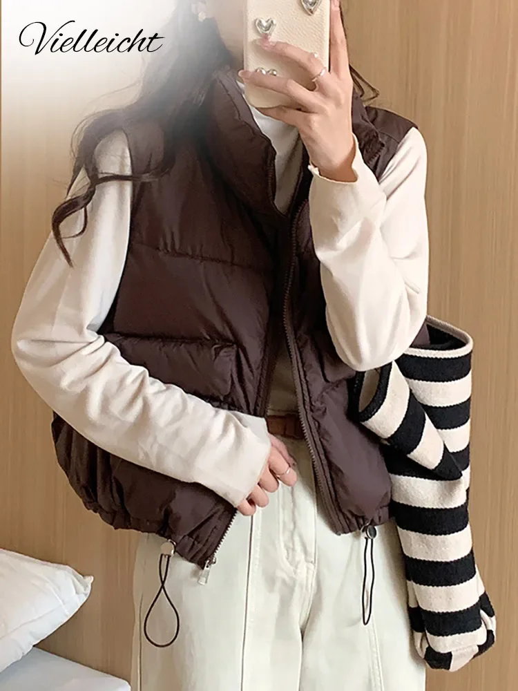 

Vielleicht New Autumn Winter Women Puffer Vest Loose Cropped Stand Collar Sleeveless Vest Jackets Cotton Padded Winter Waistcoat