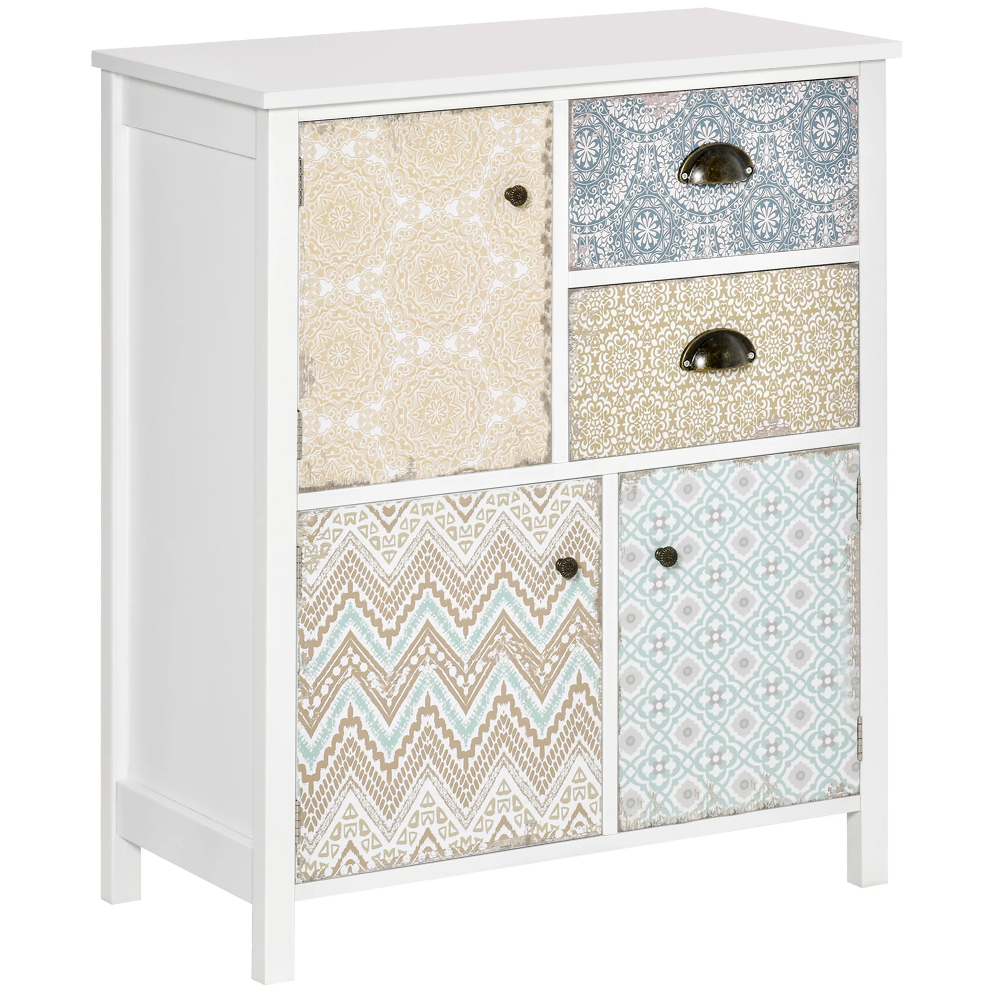 HOMCOM Cómoda con 2 Cajones Cómoda para Dormitorio Estilo Bohemio con 3 Compartimentos Diseño Anti-vuelco para Salón Pasillo