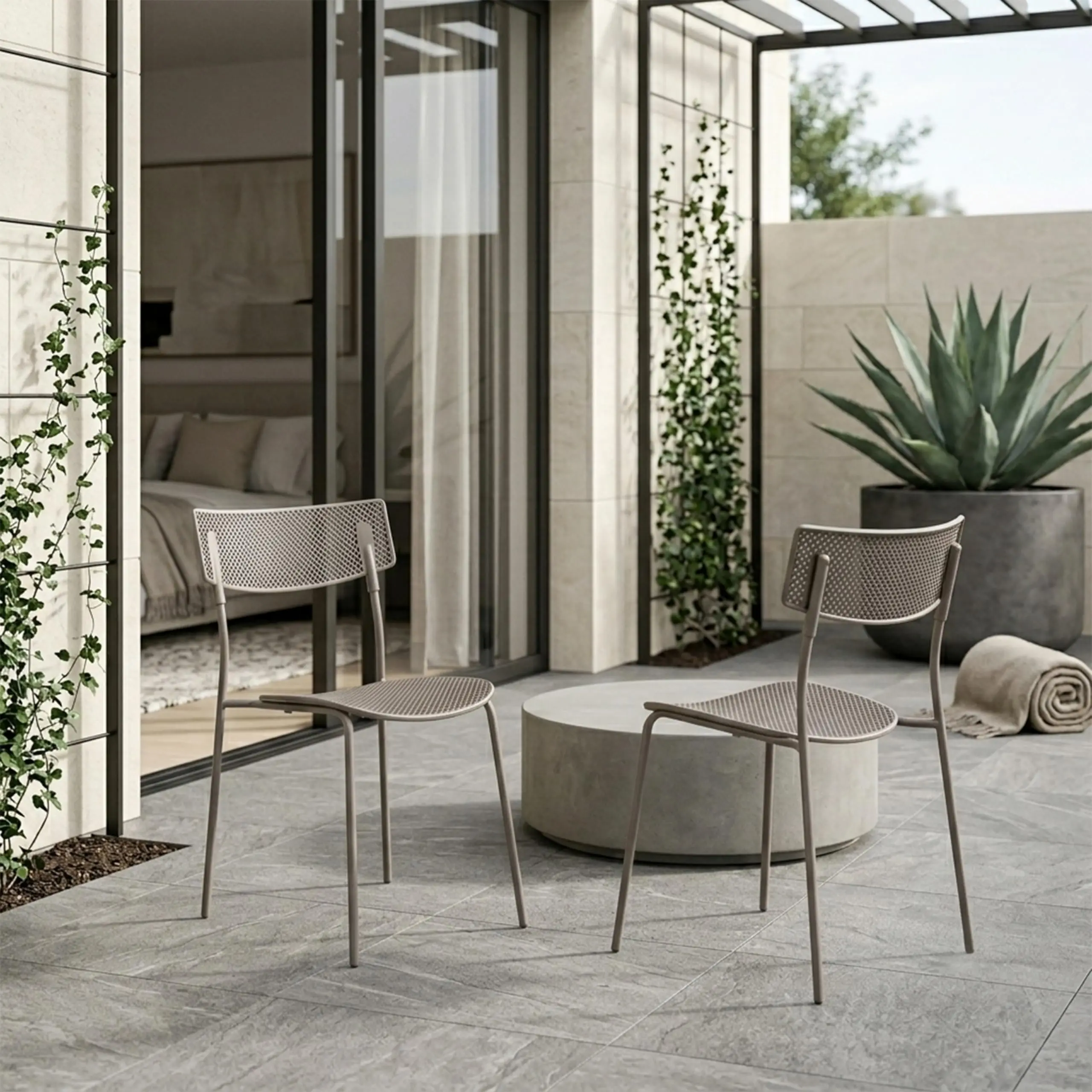 Kings Brand Plastic Outdoor Patio Dining Chairs, Stackable Set of 2, Caviar