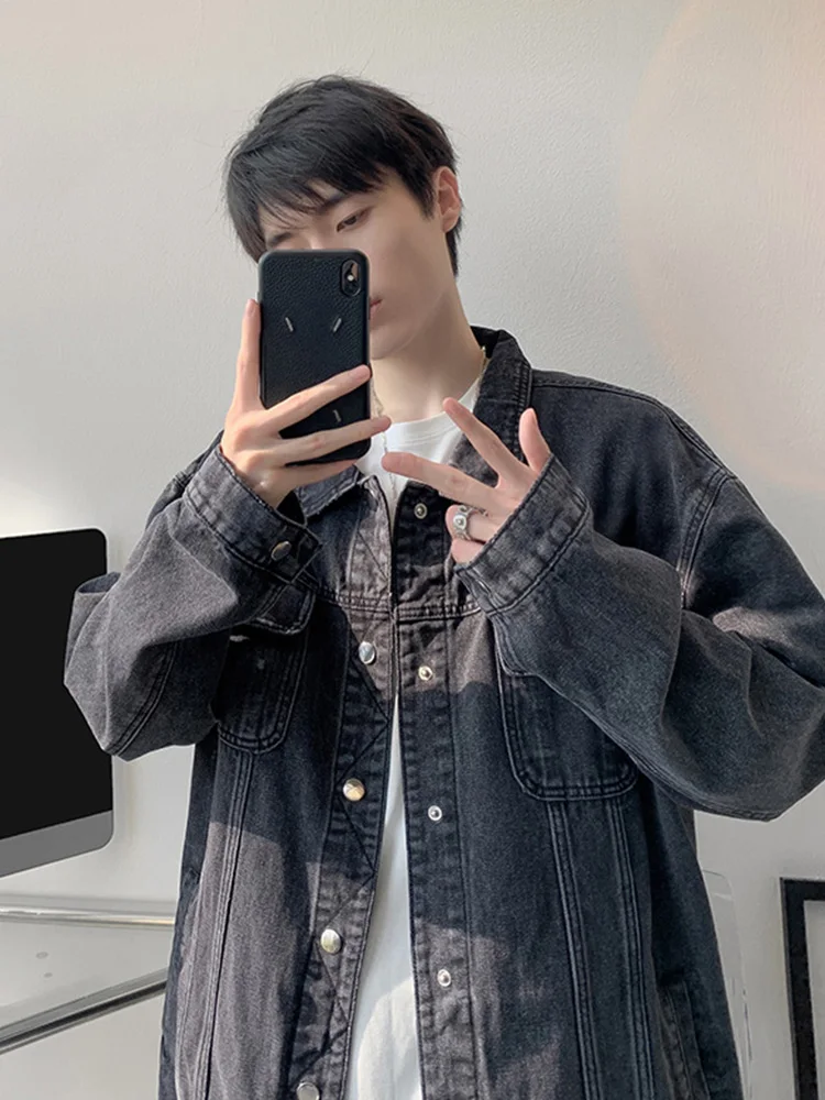 

High Quali Men's Denim Jaet 2024 Autumn Winter Loose Casual Vintage Design Workwear Coat Youth ular Flip Collar Long S...
