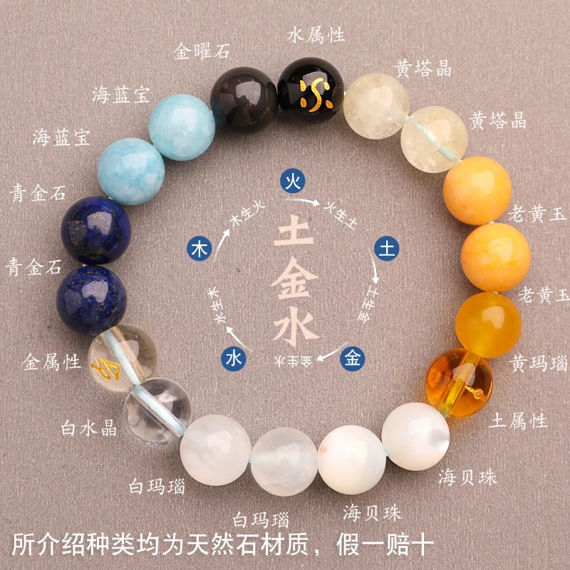2026 Natural Crystal Multi Treasure Bracelet Five Elements Gold Earth Water Attribute Balance Energy Lucky Healing Jewelry For W