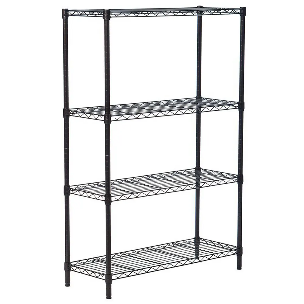 4-Layer Plastic Coated Iron Shelf 140*90*35 Black, Durable Metal Frame, Space-Saving Design, Easy Assembly