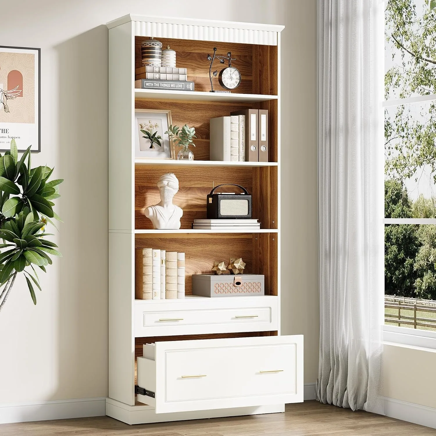 5-Shelf Bookcase with File Cabinet Drawer, 72