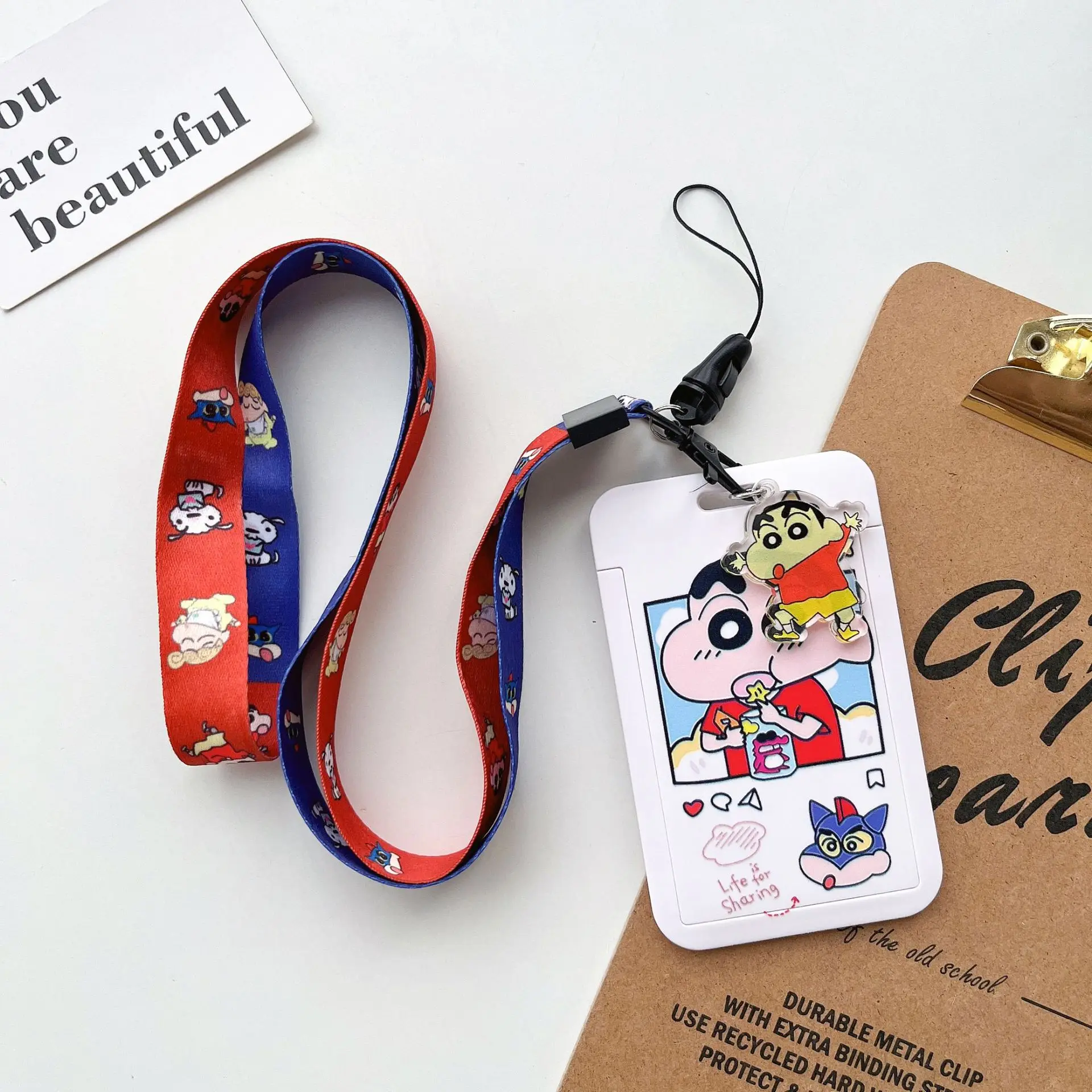 أنيمي تلوين شين تشان حاملي بطاقات الكرتون حبل طويل شارة حامل بطاقة معرف بطاقة الطالب واقية قلادة المفاتيح الهدايا #5