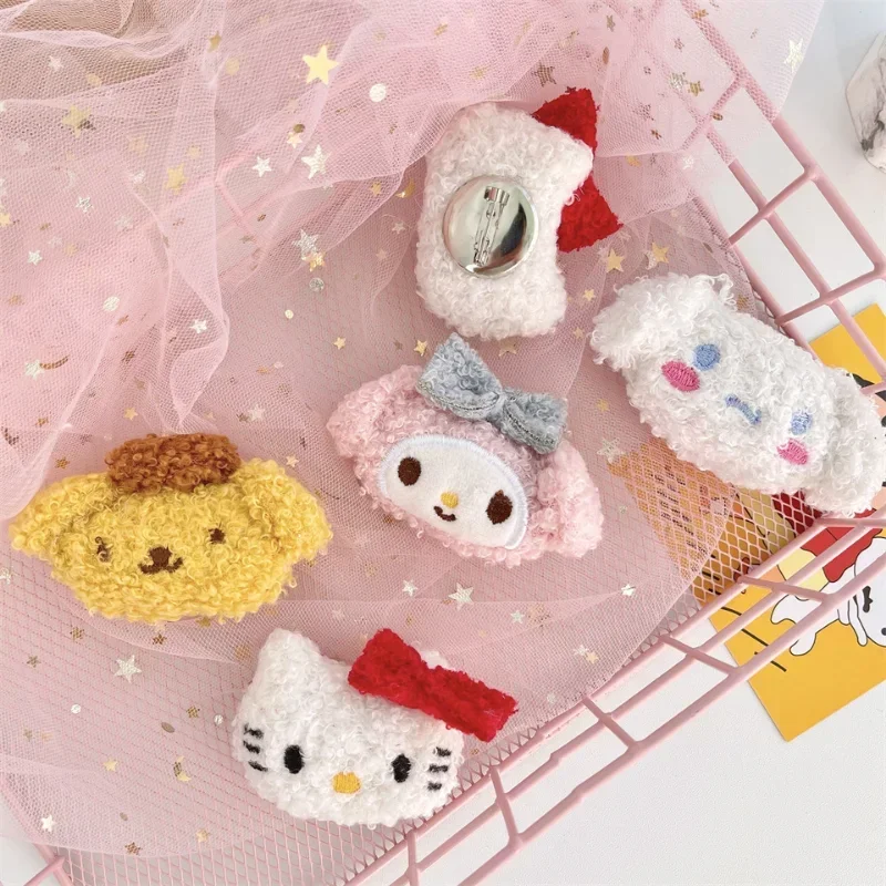 2024 Cartoon Curly Hair Cinnamorolls Melody Plush Brooch Anime Sanrio Bag Pin Clothing Scarf Accessories Toy Gifts for Children