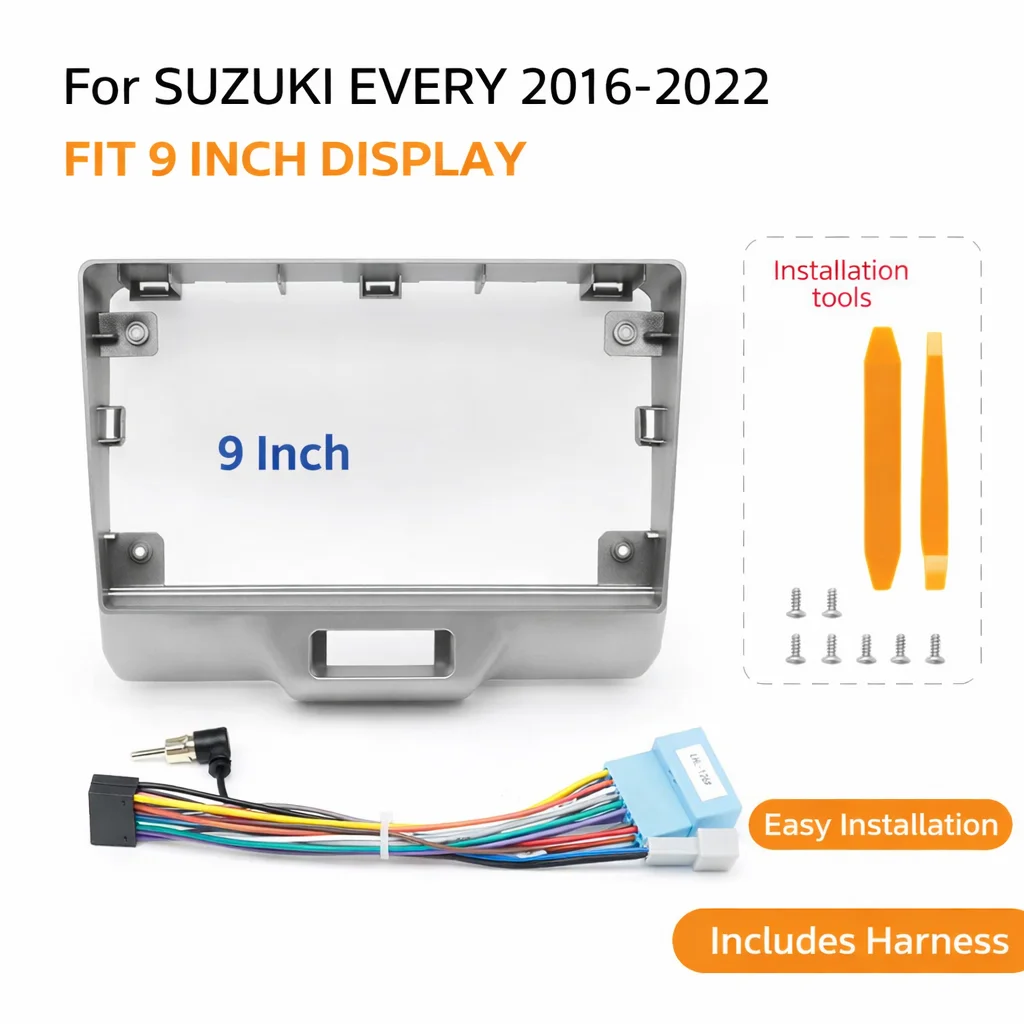 

Для SUZUKI EVERY 2016-2022: 9-дюймовая 2DIN рамка для автомагнитолы с адаптером для проводки