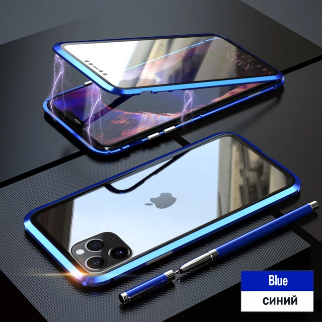 

360 Magnetic Adsorption Metal Case For iPhone 16 15 14 13 12 Pro Max XR Double-Sided Glass Case For iPhone 7 8 Plus Magnet Cover