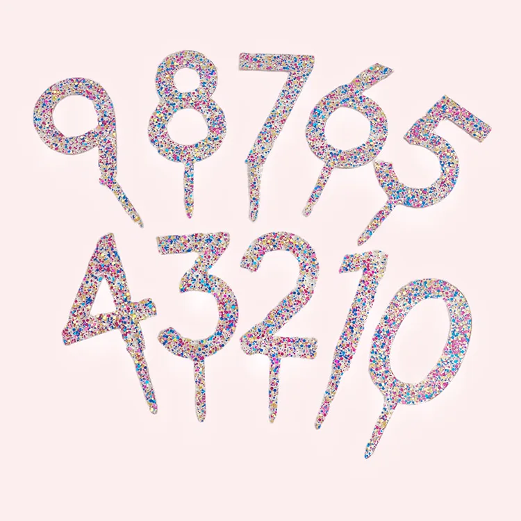 New Acrylic Number Cake Topper Decorations Colored Glitter Digital 0-9 for Kids Happy Birthday Party Baby Shower Cake Decoration
