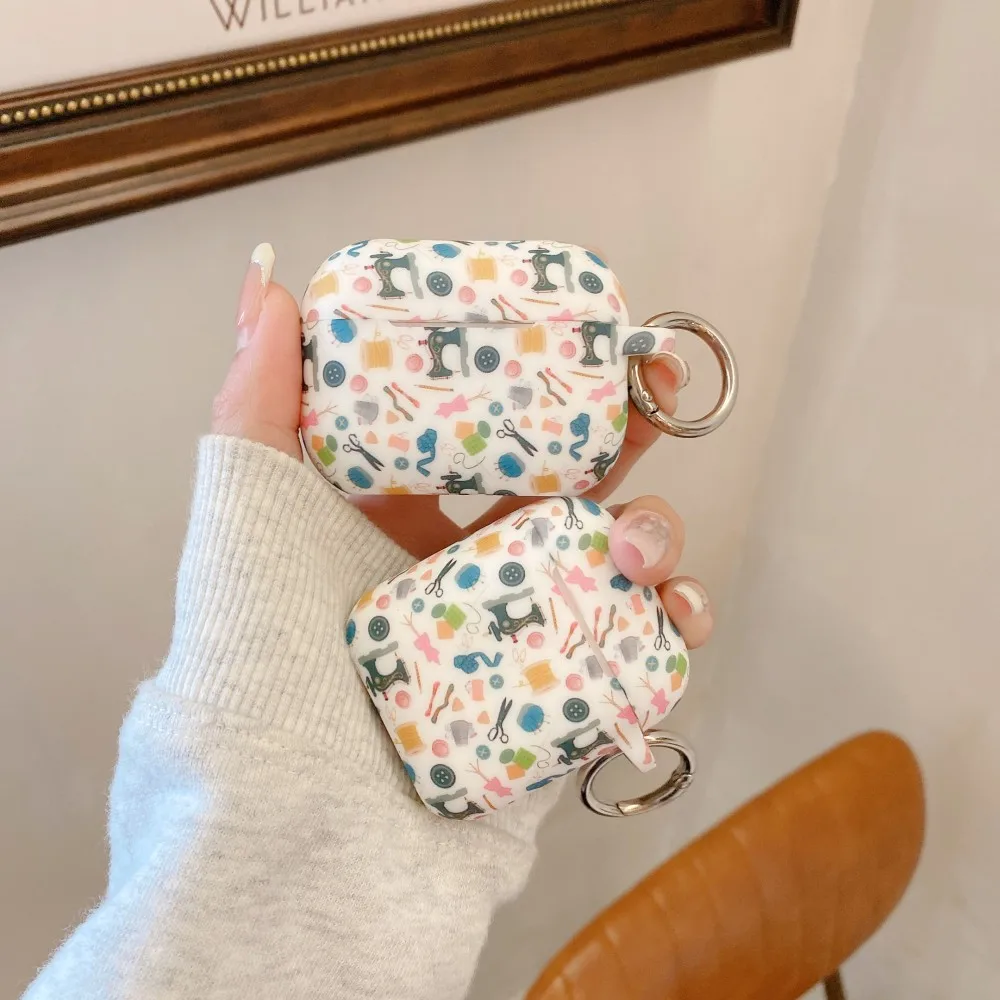 Penutup Earphone Cetak Geometri Abstrak untuk AirPods 4 Pro2 3 2 1 Casing Headphone Bluetooth Nirkabel Casing Cangkang Coque dengan Kait