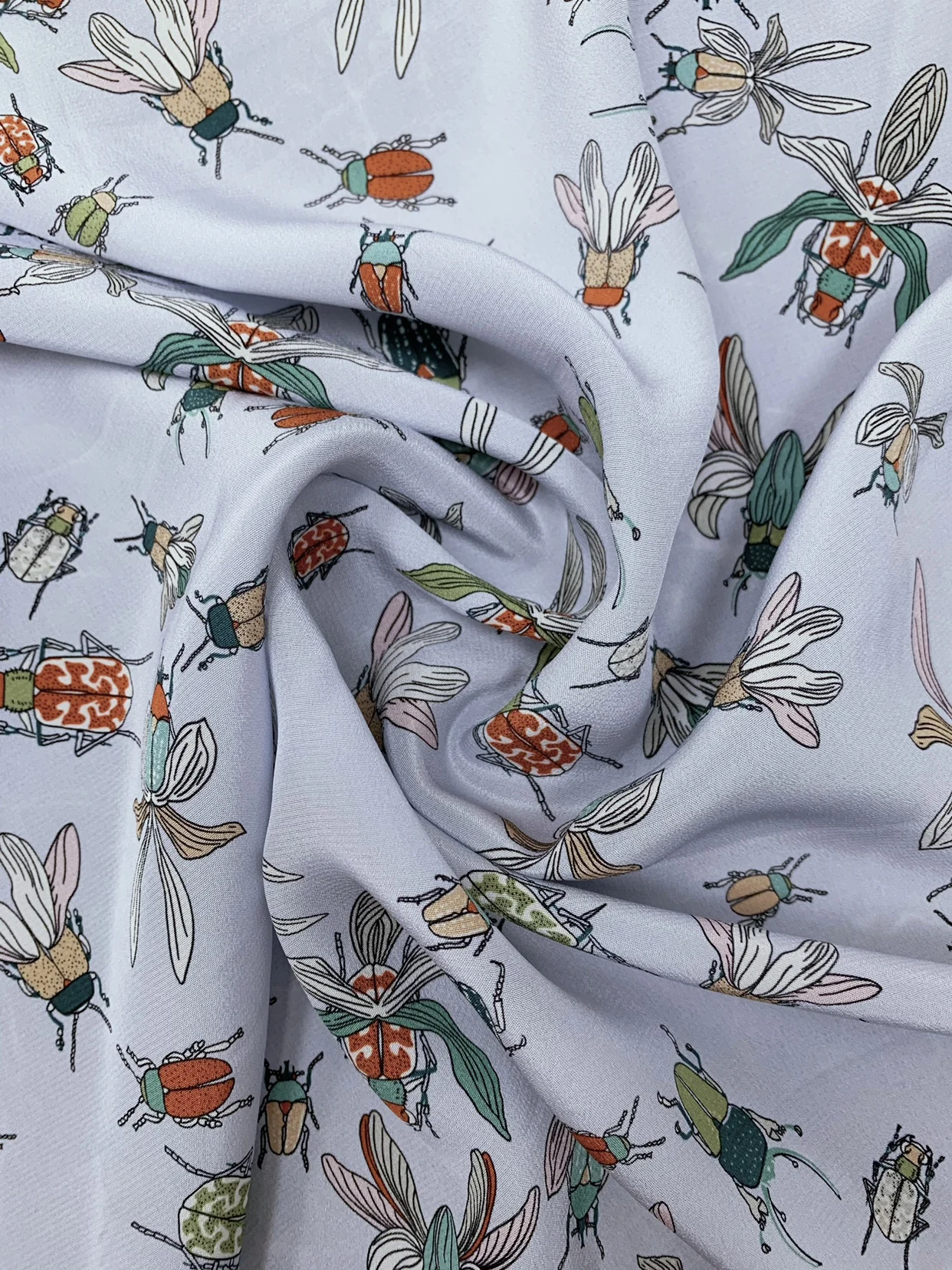1 meter 100% Mulberry Silk 16 momme Crepe Silk Fabric Light Blue with Insect Printed 140cm 55