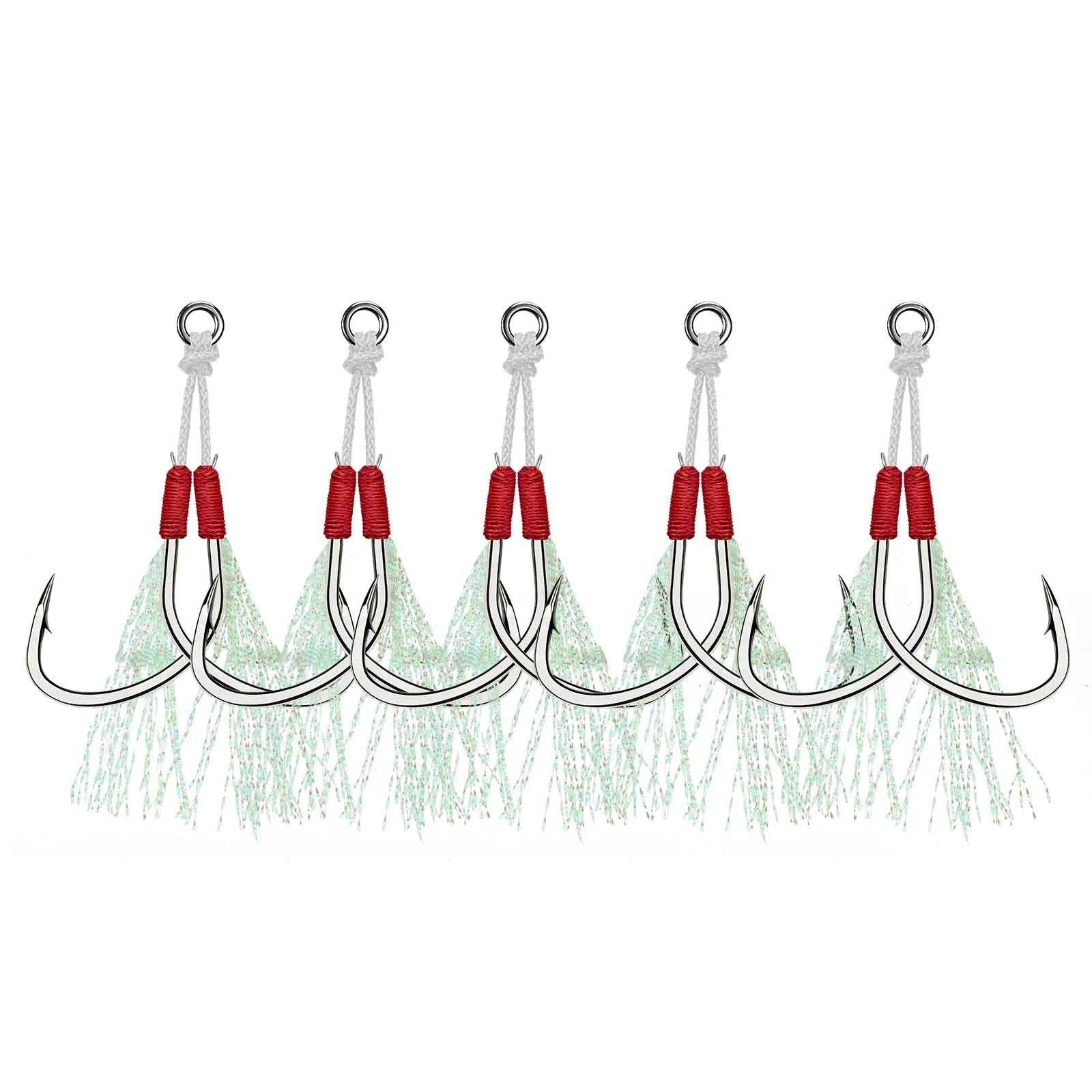 5pcs Cast Jig Assist Hook High Carbon Steel Barbed Hooks Thread Feather Lure Saltwater Fishhook For Slow Jigging Spoon Lure