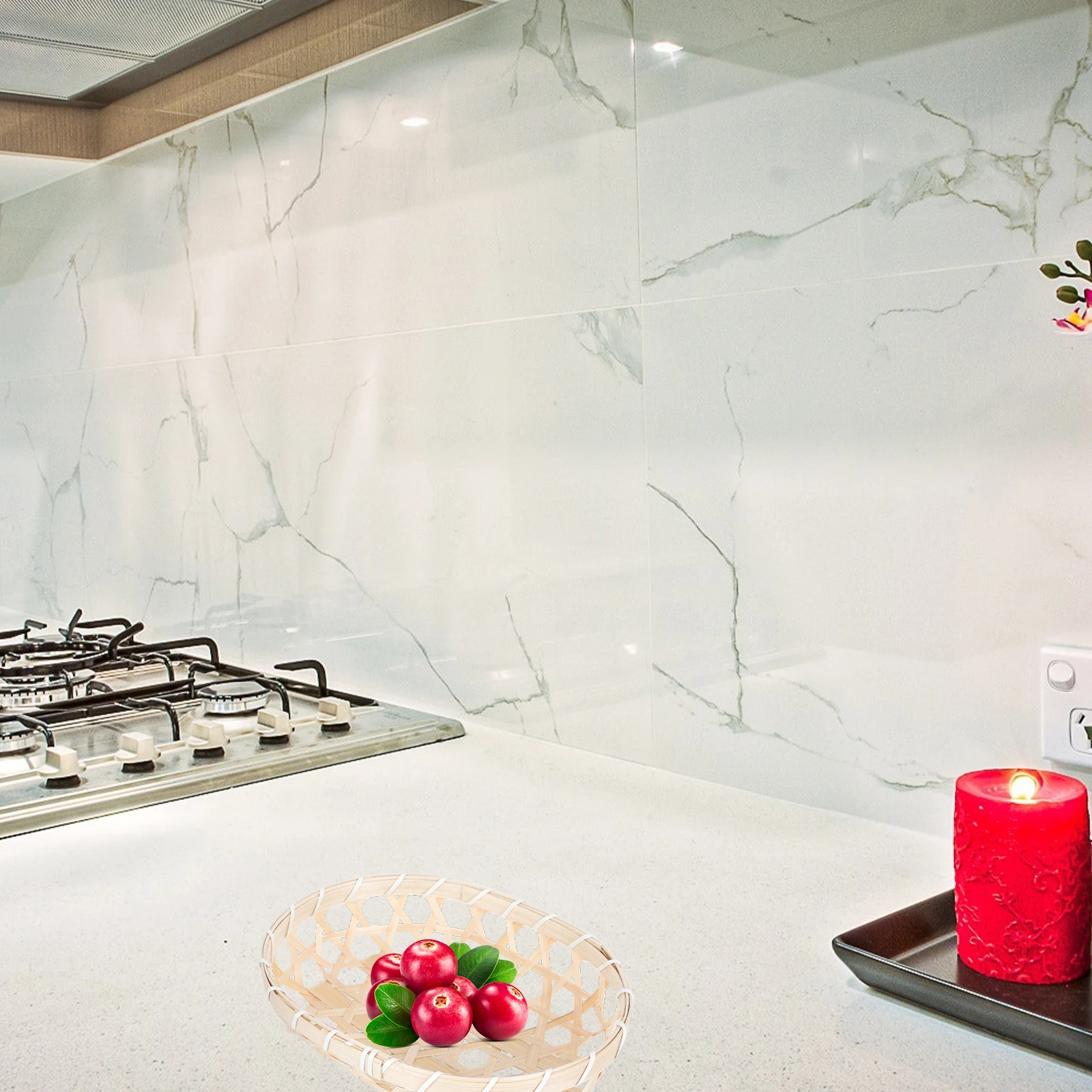 

4pcs Bamboo Dim Storage Woven Dessert Basket Basket Home Decor Fruit Storage Tray Decor Gift