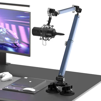 suporte para microfone Perfil de braço 360 ° Suporte de mesa giratório, braço de lança de microfone, braço de microfone ajustável com coluna de elevação removível para streaming