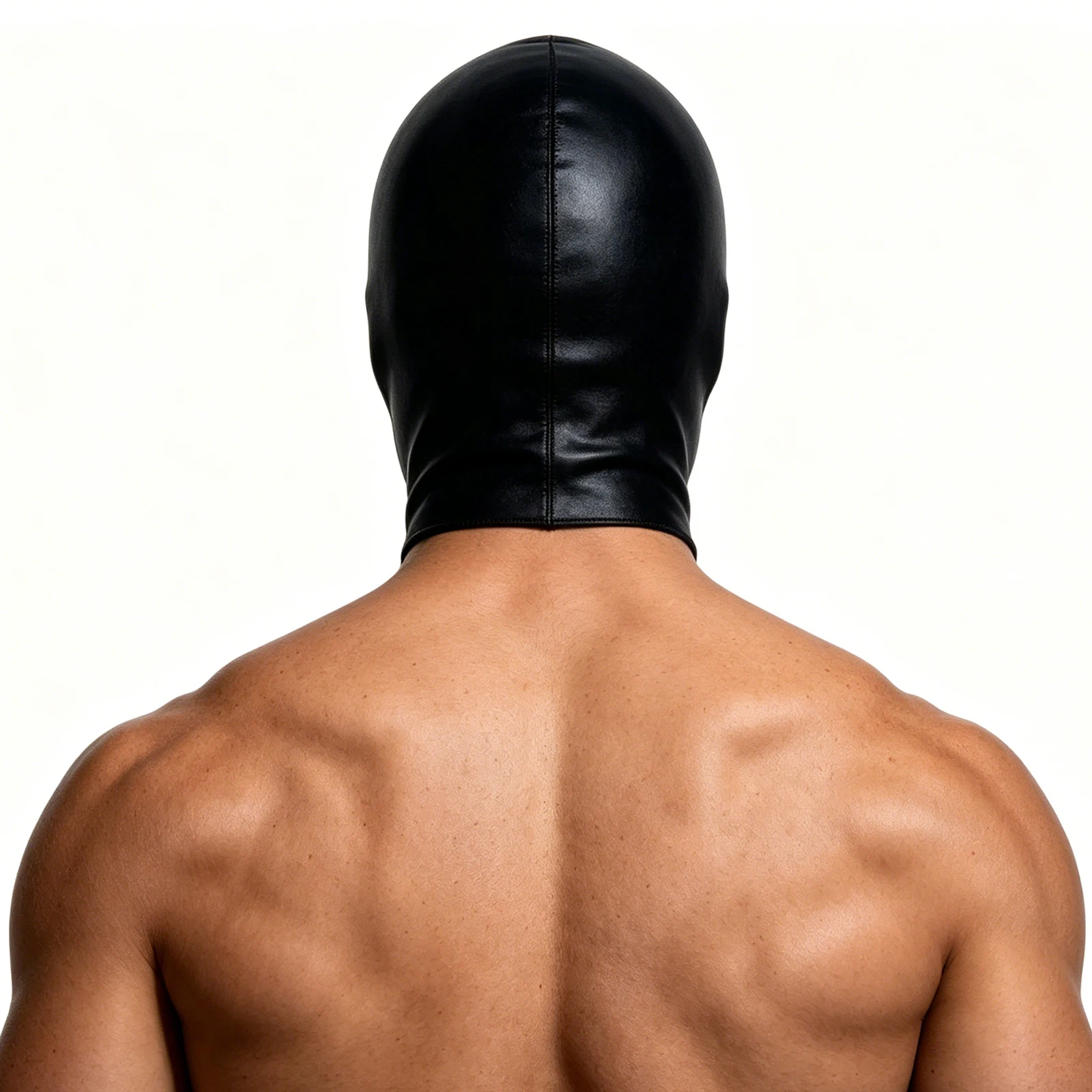 Cosplay Hood Head Faux Leather Mask Men Headgear Wet-Look Black 3 Holes Cover Face Mask CS Halloween Carnival Role Play image 3