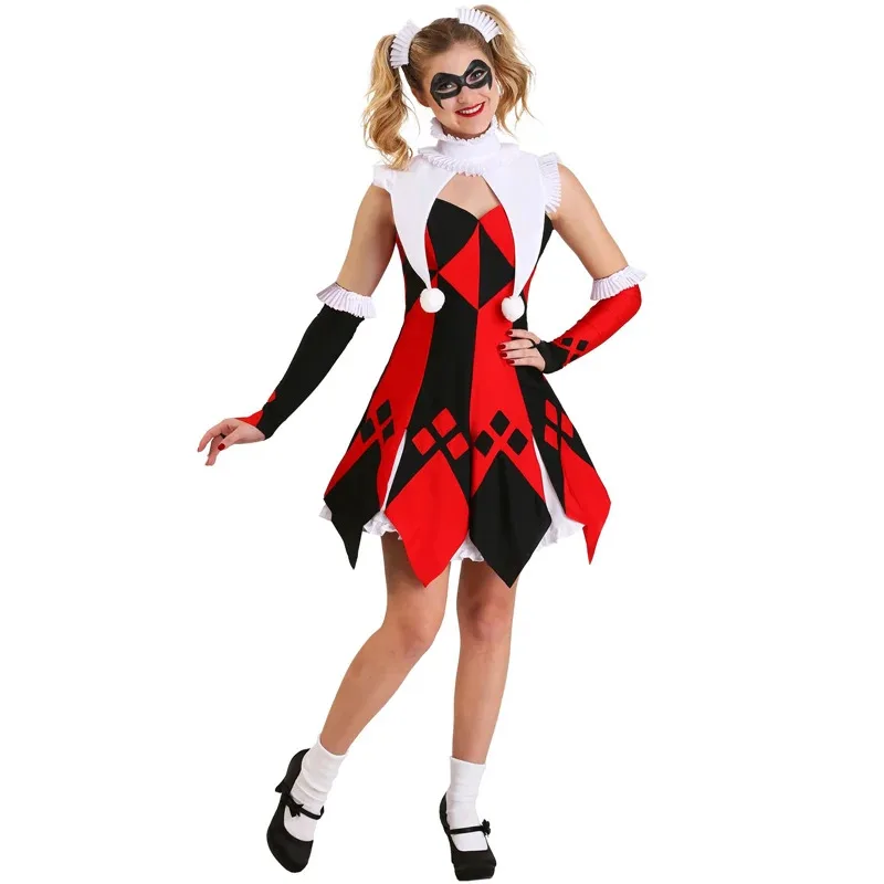 

Carnival Halloween Lady Circus Clown Costume Naughty Harlequin Pennywise Jester Spooktacular Cosplay Fancy Party Dress
