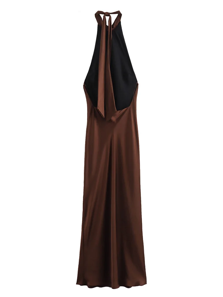 Wedding Guest Elegant Long Dresses For Women Summer Satin Maxi Dress Halter Neck Sexy Backless Date Night Evening Party Dress